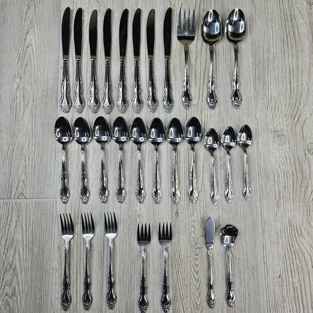 Northland Stainless Malmaison Flatware Set 29 Pcs Ornate Floral Korea Silverware